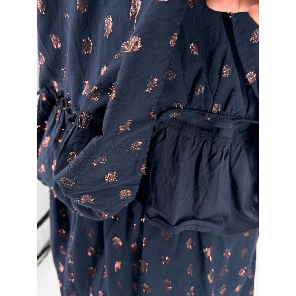 J. Crew 2-Piece Set Navy & Rose Gold Metallic Polka Dot Skirt & Top Sz M EUC - Picture 3 of 15